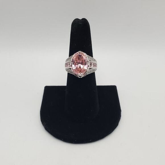 DK Jewelry - DK Sterling Silver 925 Pink Kunzite & Clear CZ Stone Ring - Size 7